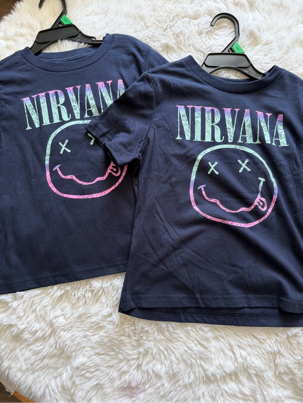 NIRVANA Navy Tee with Pastel Mint & Pink Logo